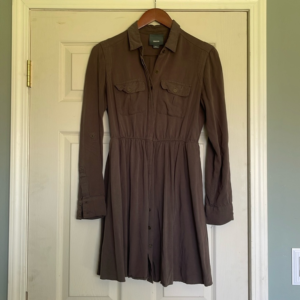 ANTHROPOLOGIE Forrest green button down dress